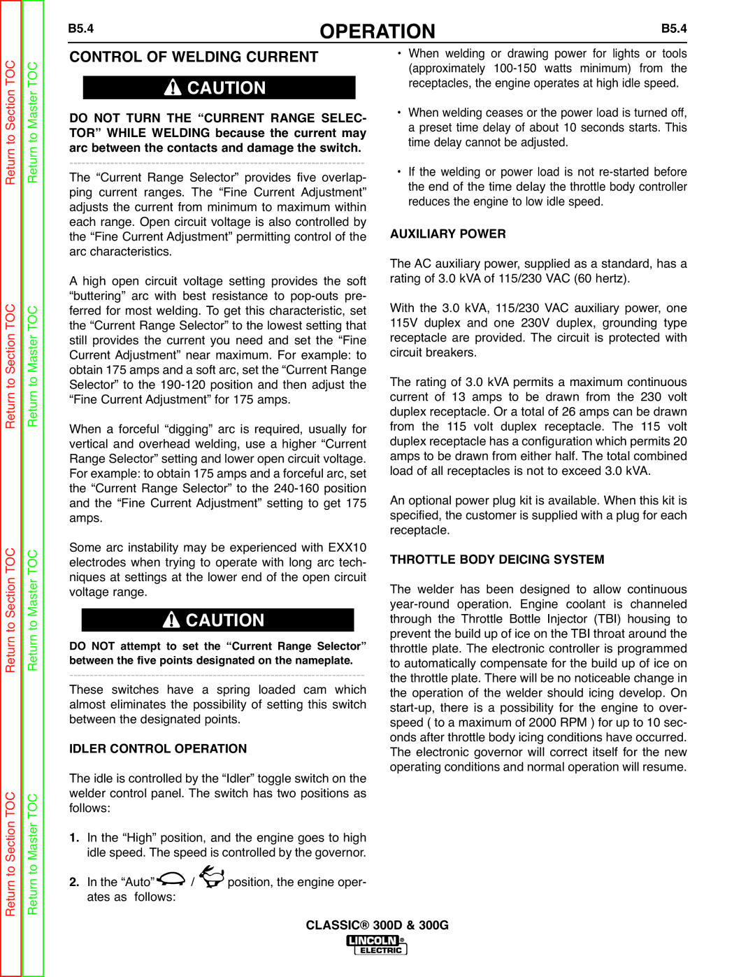 Lincoln Electric SVM194-A service manual B5.4, Throttle Body Deicing System, Idler Control Operation 