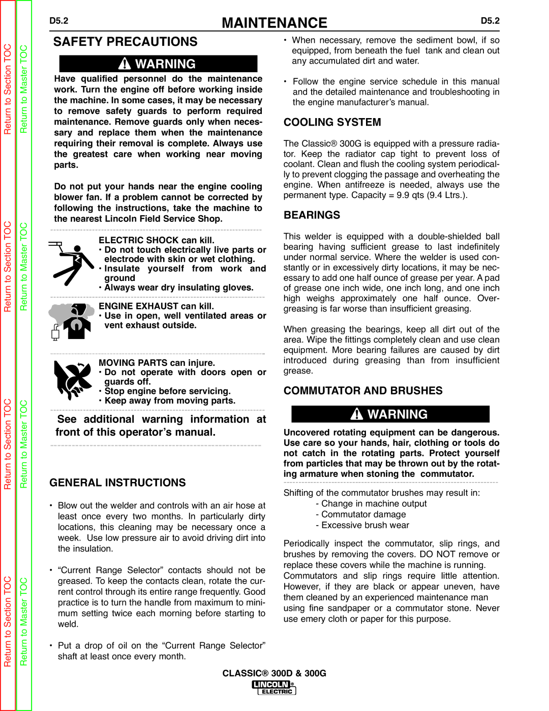 Lincoln Electric SVM194-A service manual Bearings, Commutator and Brushes, General Instructions 