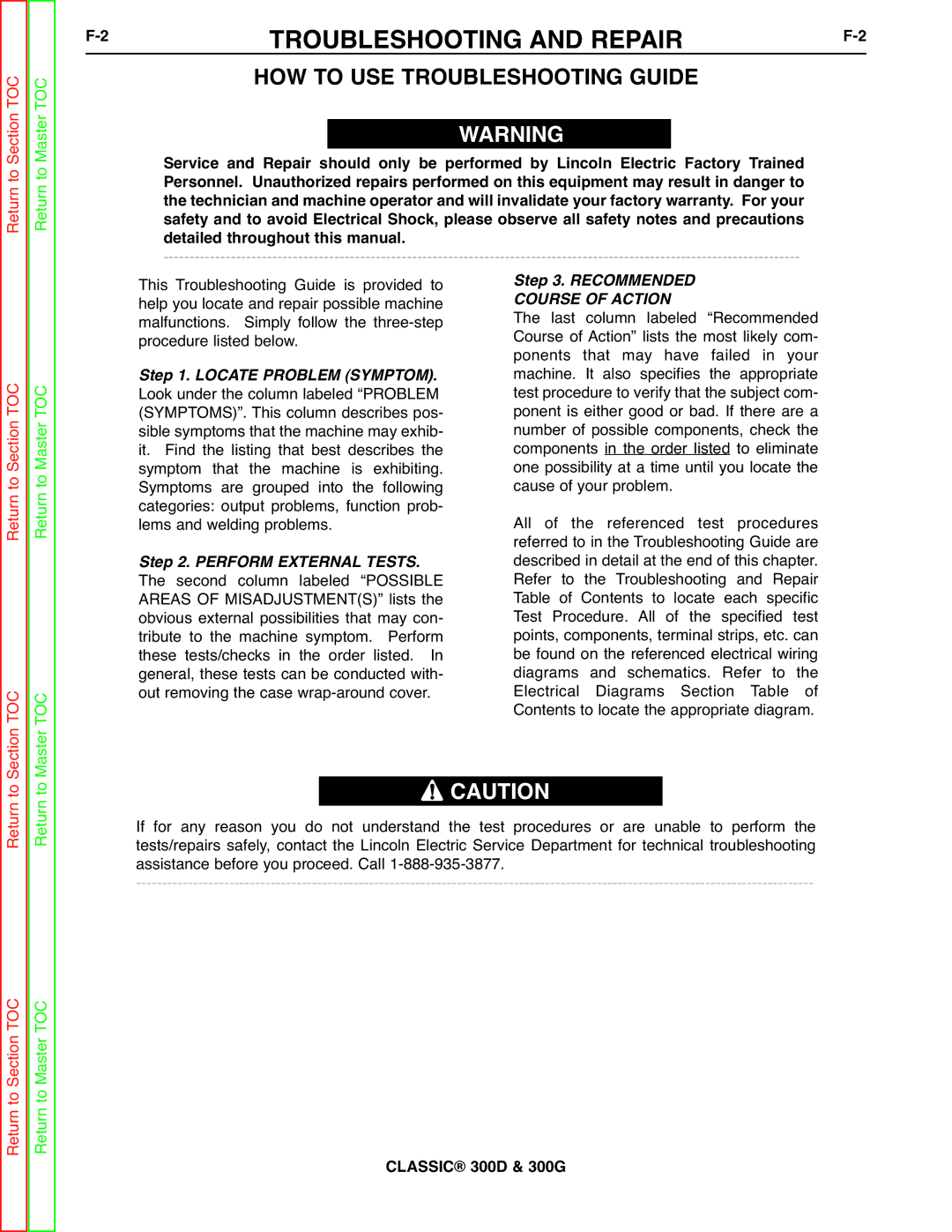 Lincoln Electric SVM194-A HOW to USE Troubleshooting Guide, Recommended, Locate Problem Symptom, Perform External Tests 