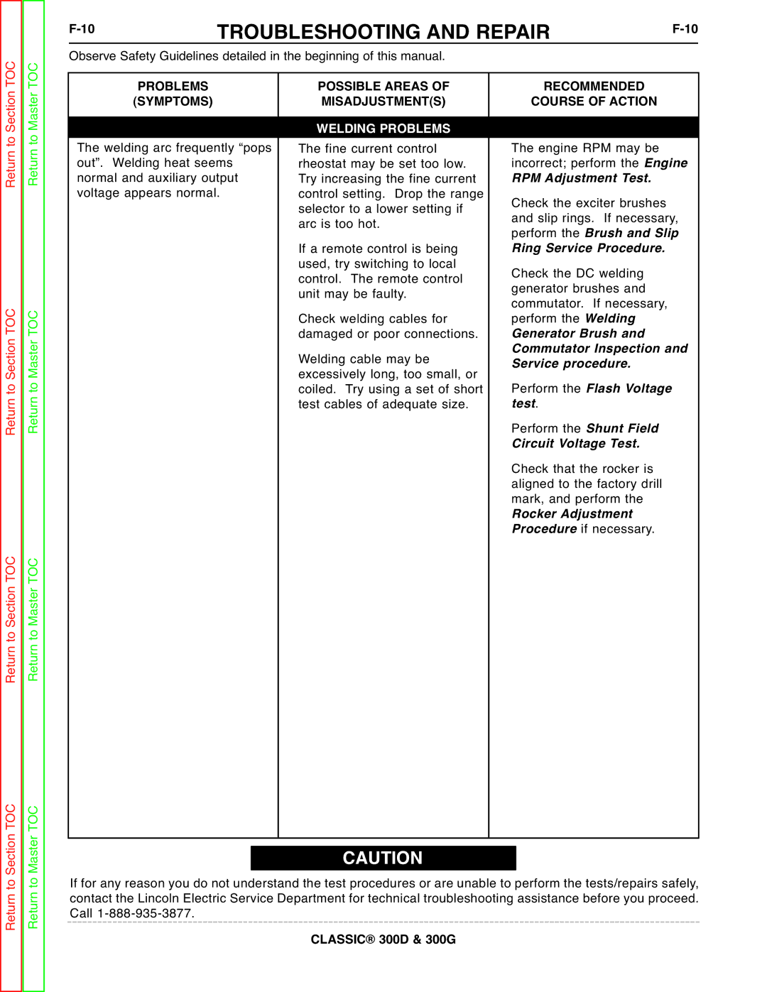 Lincoln Electric SVM194-A service manual Brush and Slip, Welding, Flash Voltage 