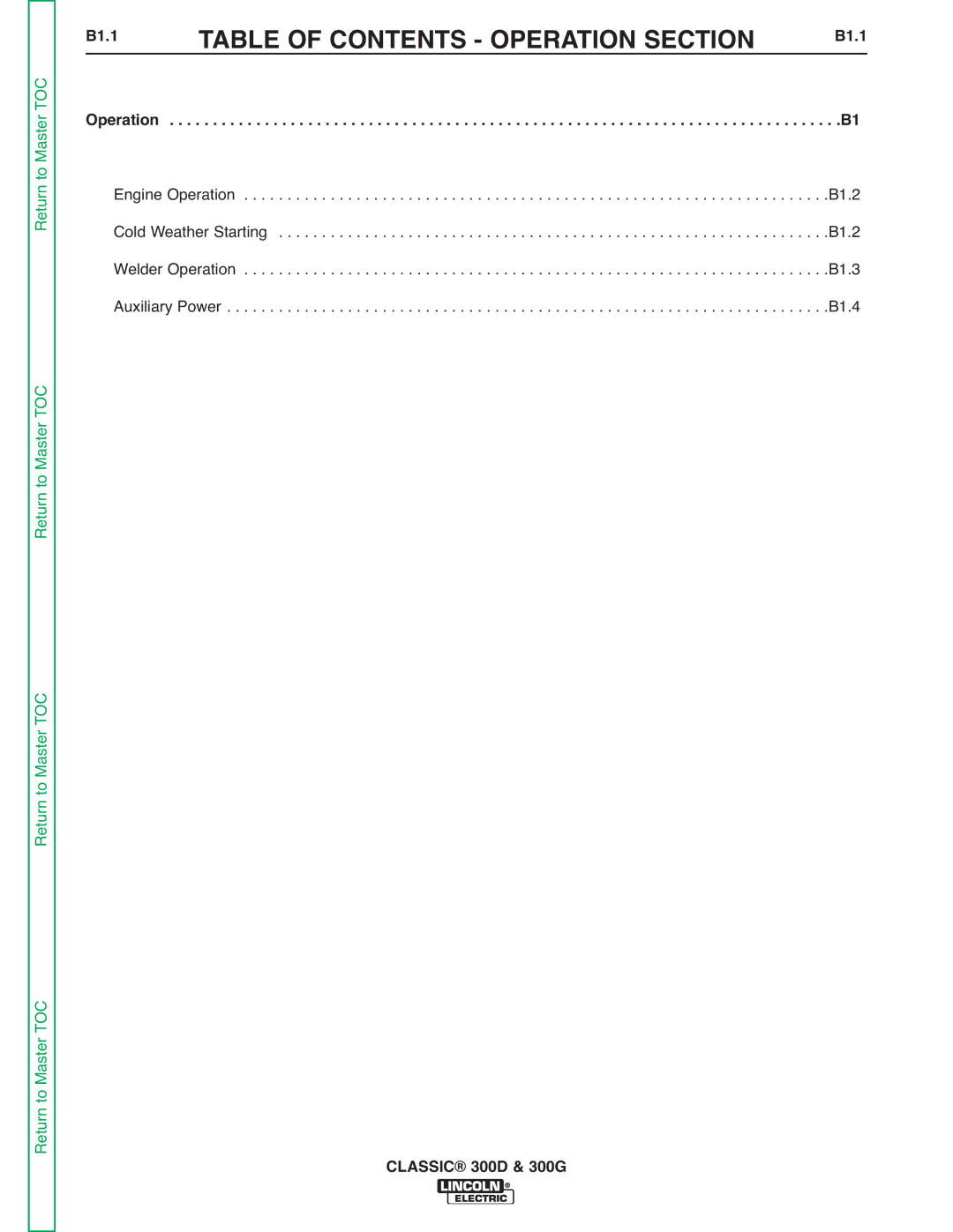 Lincoln Electric SVM194-A service manual Table of Contents Operation Section 