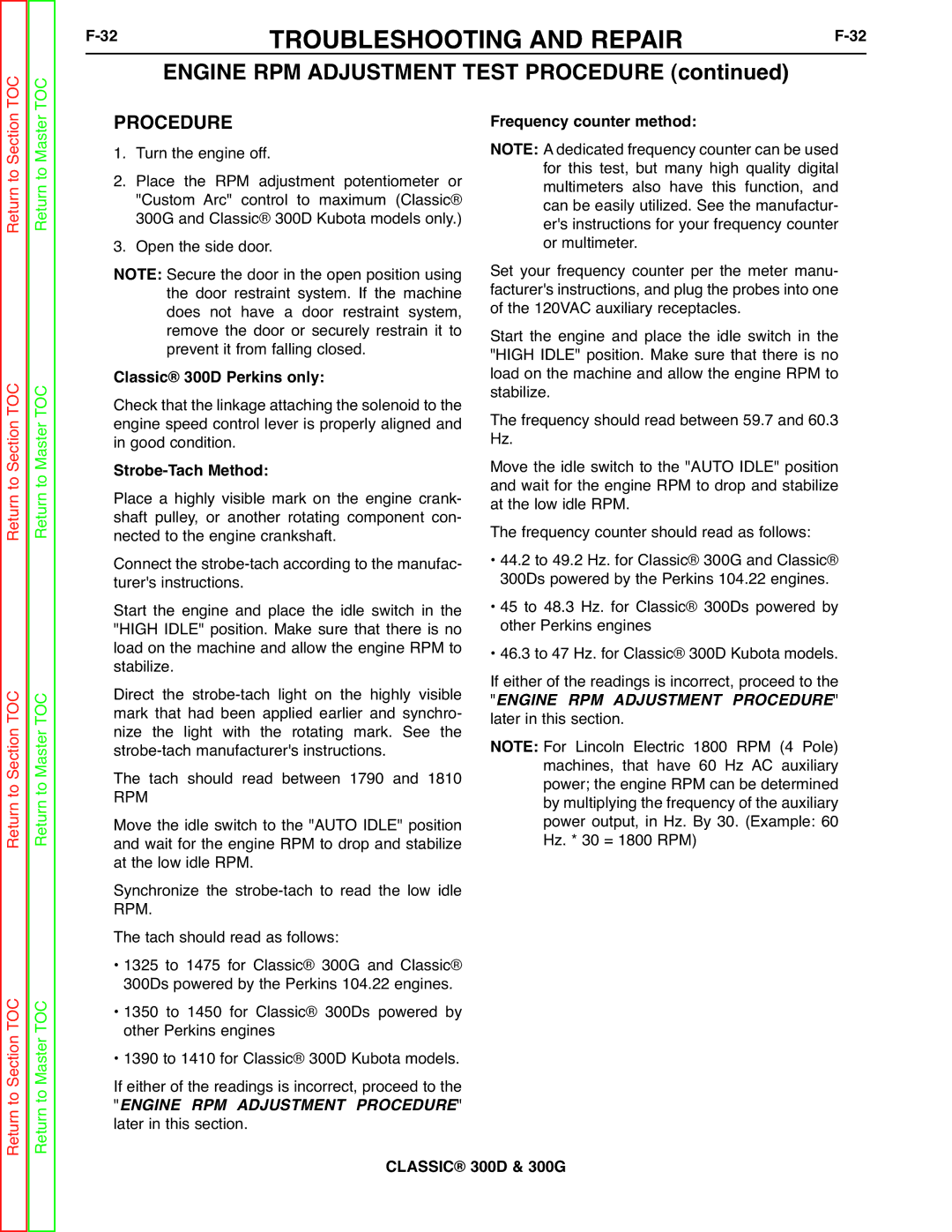 Lincoln Electric SVM194-A Engine RPM Adjustment Test Procedure, Classic 300D Perkins only, Strobe-Tach Method 