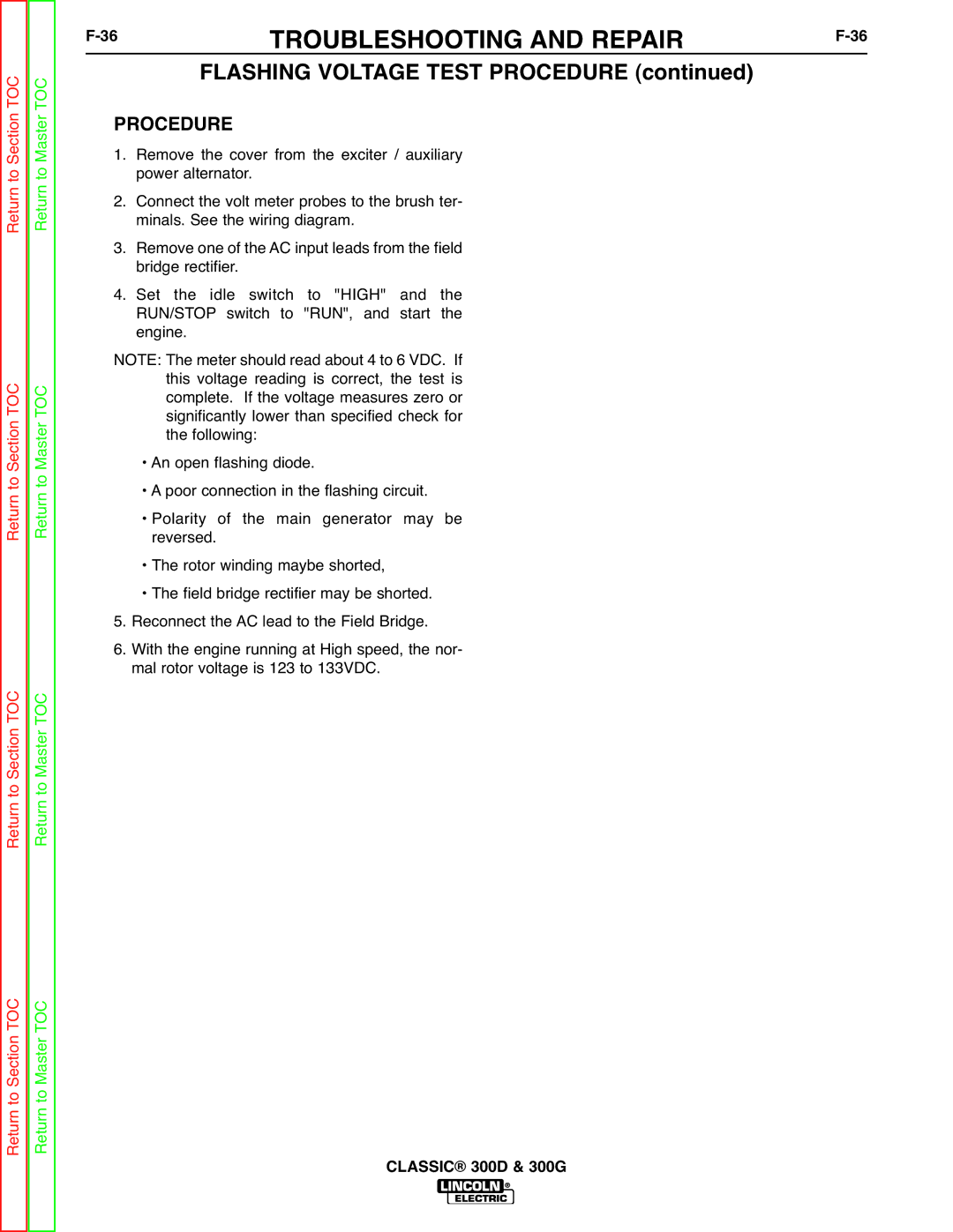 Lincoln Electric SVM194-A service manual Troubleshooting and Repair, Flashing Voltage Test Procedure 