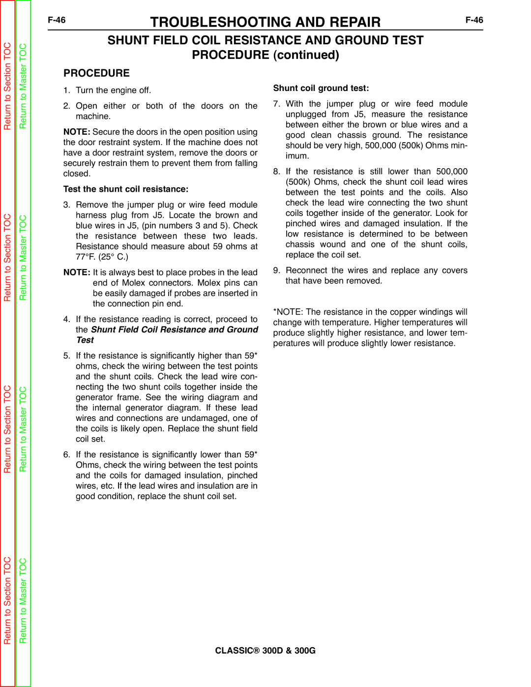 Lincoln Electric SVM194-A service manual Shunt Field Coil Resistance and Ground Test, Shunt coil ground test 