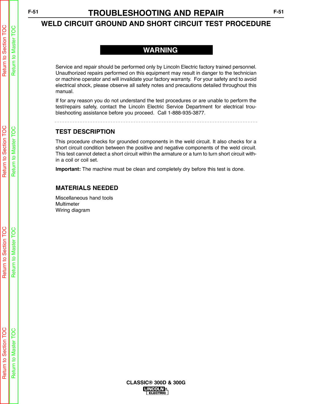 Lincoln Electric SVM194-A service manual Weld Circuit Ground and Short Circuit Test Procedure 