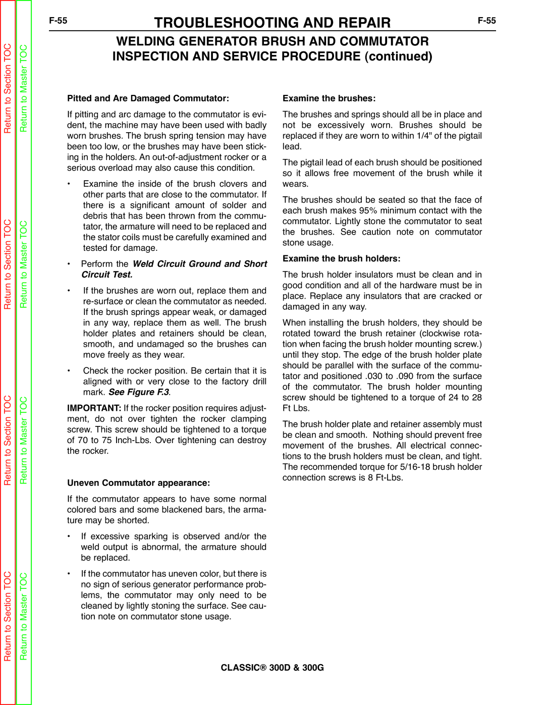 Lincoln Electric SVM194-A 55TROUBLESHOOTING and REPAIRF-55, Pitted and Are Damaged Commutator, Examine the brushes 