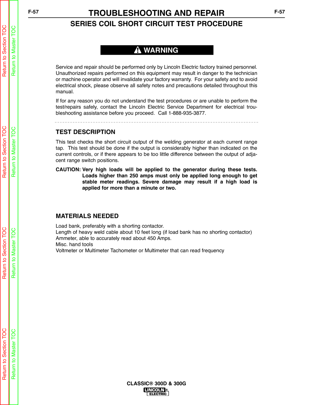 Lincoln Electric SVM194-A service manual 57TROUBLESHOOTING and REPAIRF-57, Series Coil Short Circuit Test Procedure 