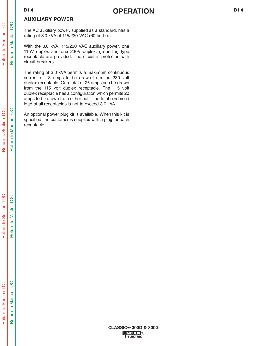 Lincoln Electric SVM194-A service manual Auxiliary Power, B1.4 