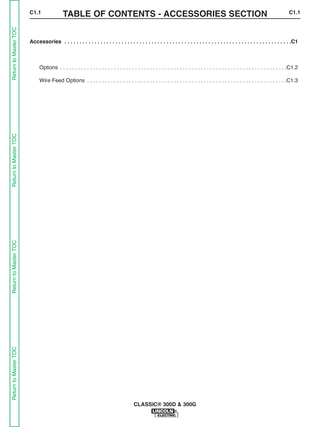 Lincoln Electric SVM194-A service manual Table of Contents Accessories Section 