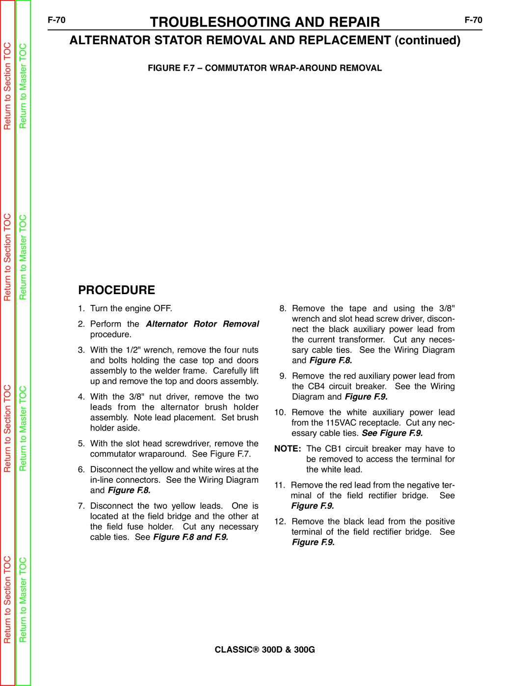 Lincoln Electric SVM194-A 70TROUBLESHOOTING and REPAIRF-70, Alternator Stator Removal and Replacement, Procedure 