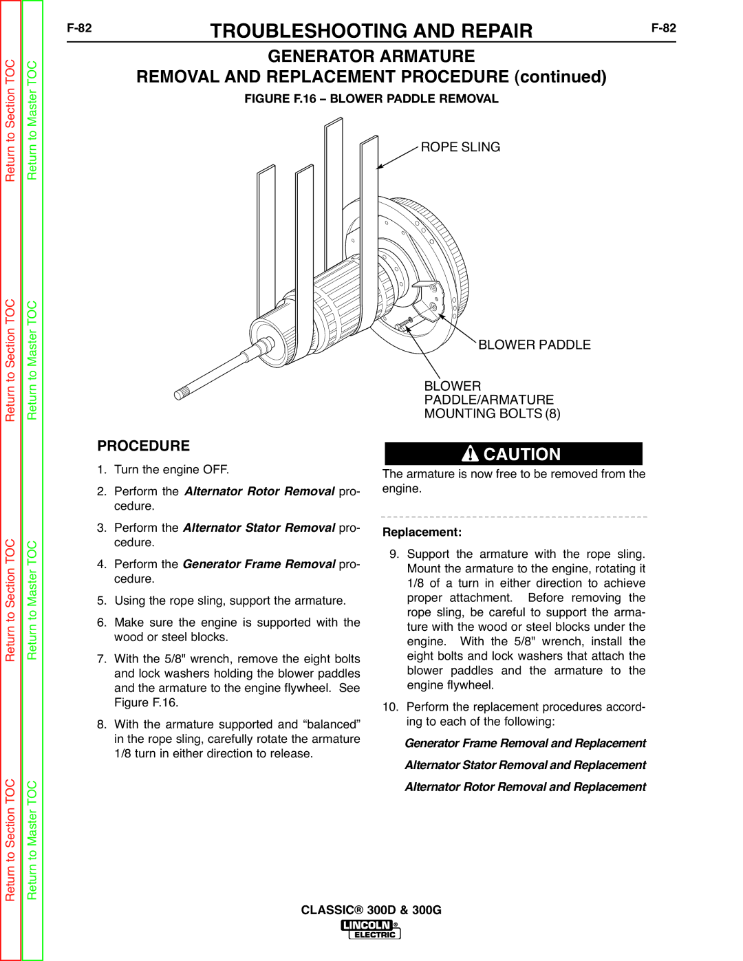 Lincoln Electric SVM194-A 82TROUBLESHOOTING and REPAIRF-82, Generator Armature, Removal and Replacement Procedure 