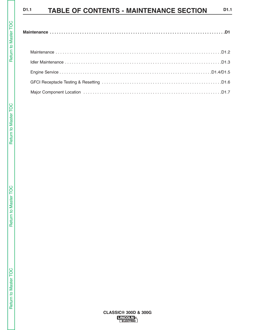 Lincoln Electric SVM194-A service manual Table of Contents Maintenance Section 