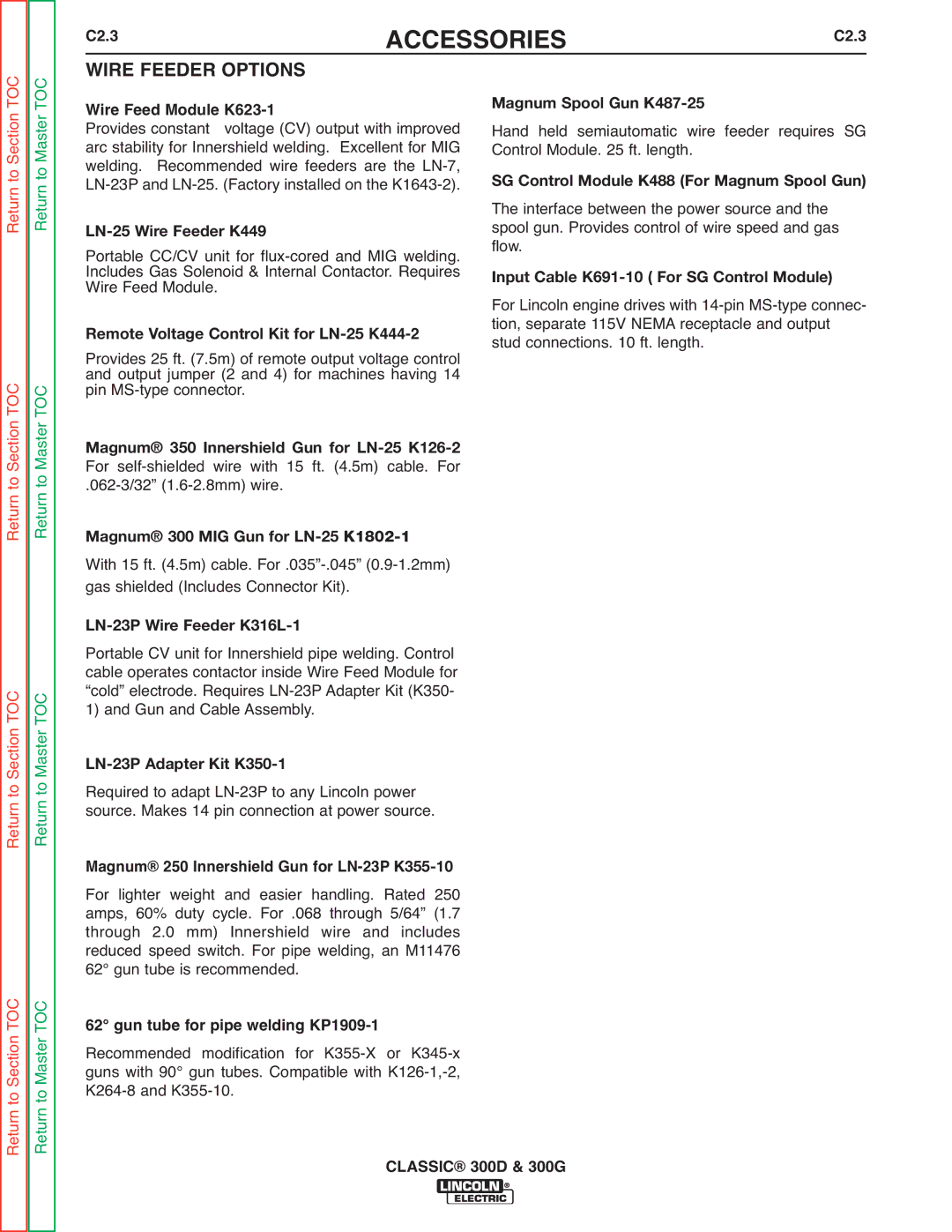 Lincoln Electric SVM194-A service manual Wire Feeder Options, C2.3, Wire Feed Module K623-1 Magnum Spool Gun K487-25 