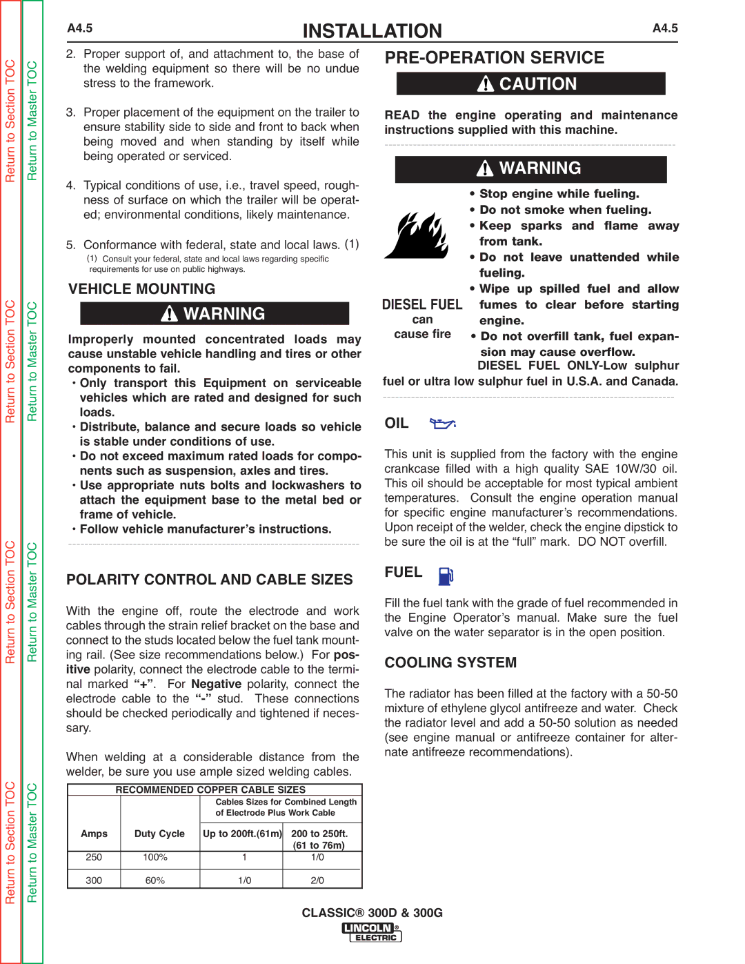 Lincoln Electric SVM194-A A4.5, Read the engine operating and maintenance, Instructions supplied with this machine, Can 