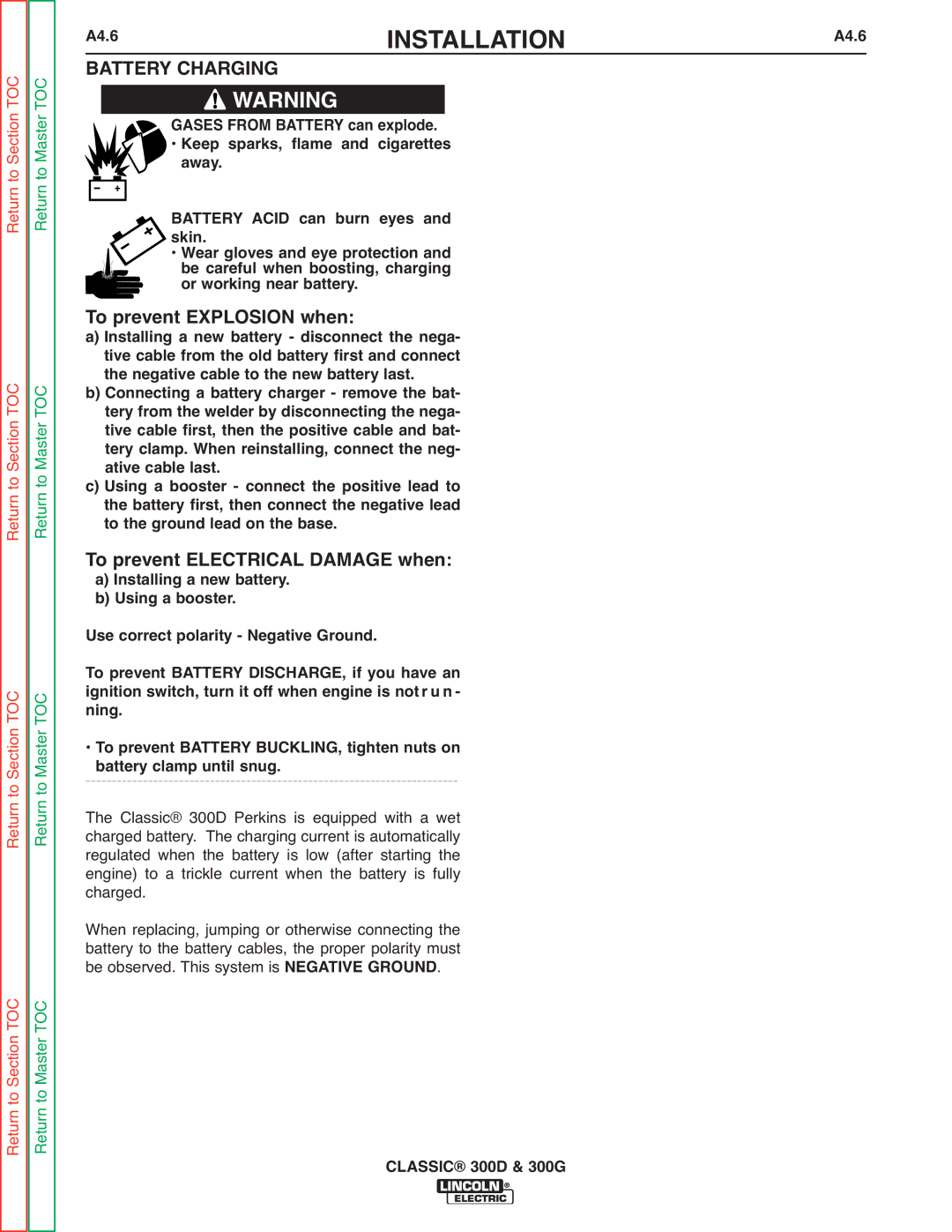 Lincoln Electric SVM194-A service manual Battery Charging, A4.6 