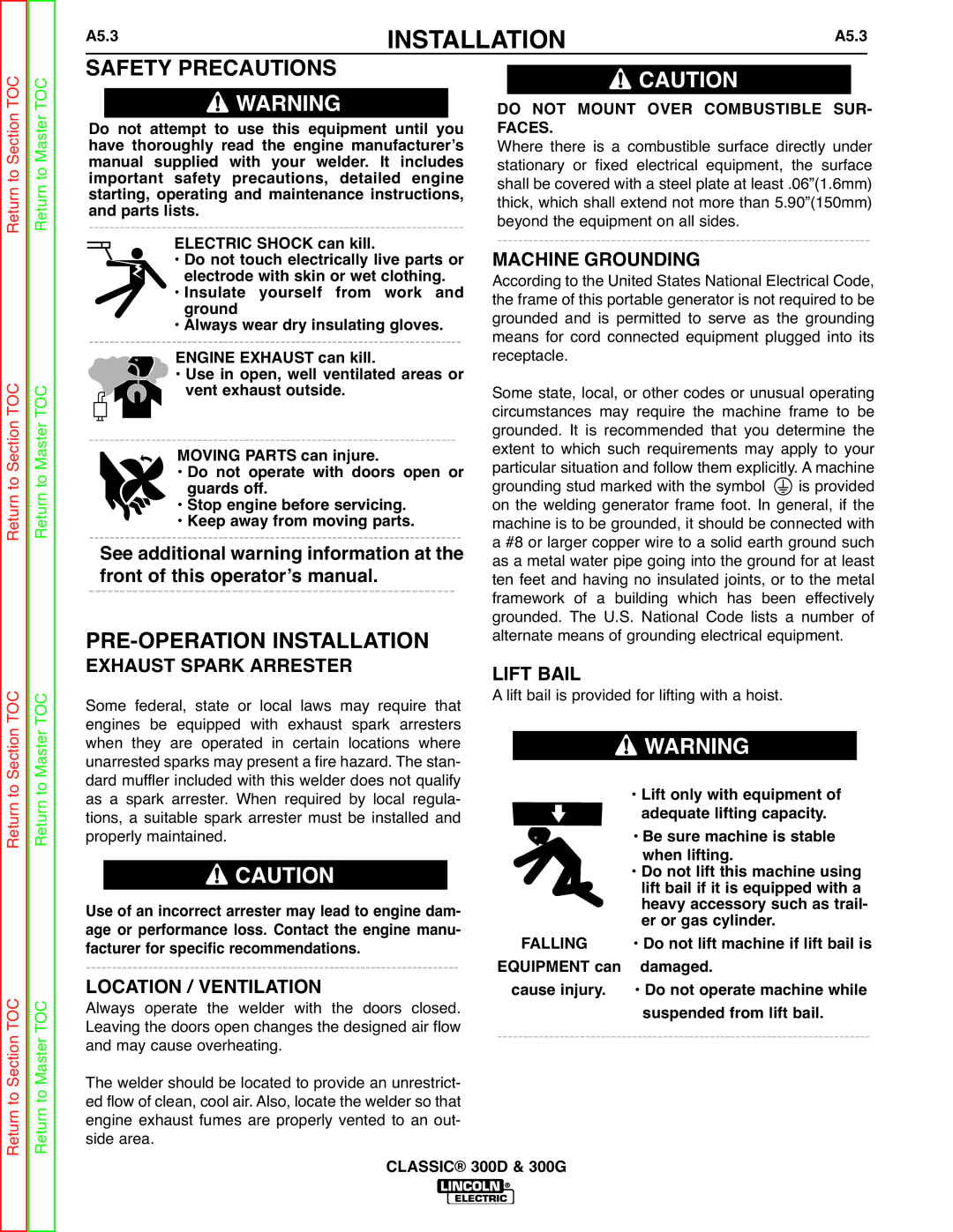 Lincoln Electric SVM194-A service manual Exhaust Spark Arrester Lift Bail, Do not Mount Over Combustible SUR 