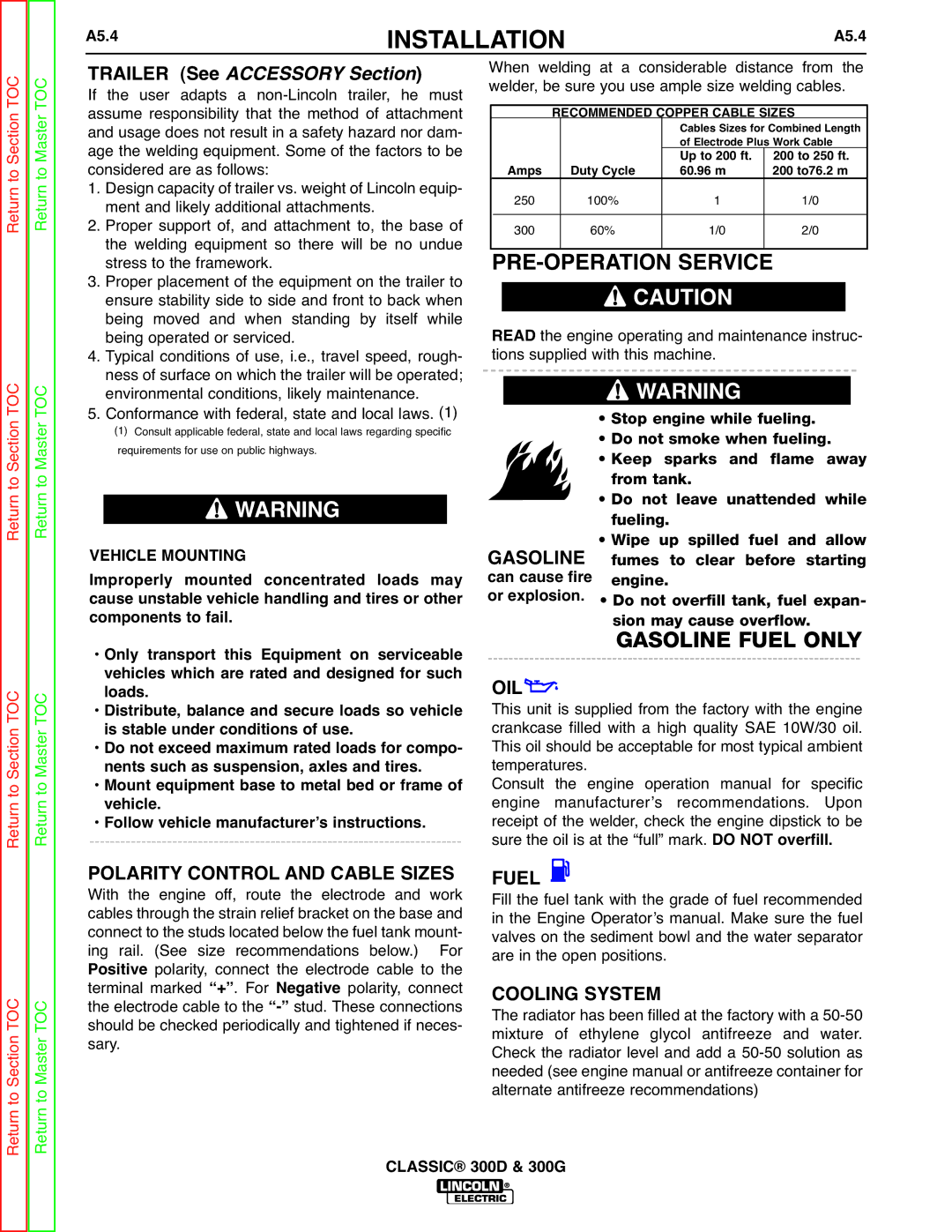 Lincoln Electric SVM194-A service manual Gasoline, Vehicle Mounting 