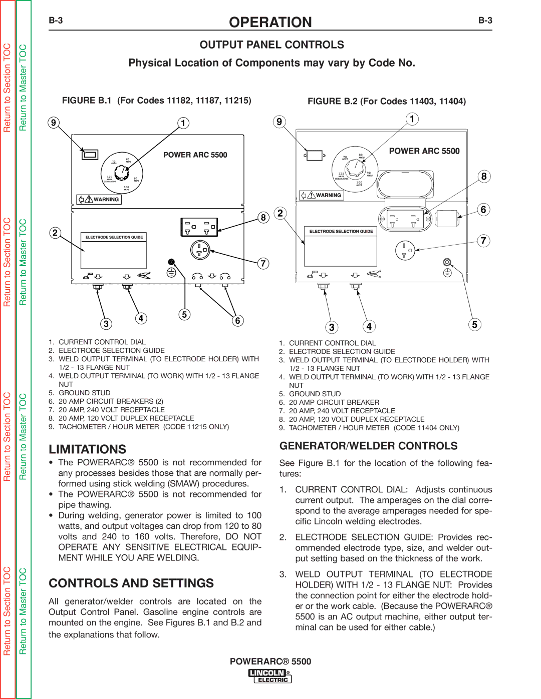 Lincoln Electric SVM197-A Limitations, Controls and Settings, Output Panel Controls, GENERATOR/WELDER Controls 