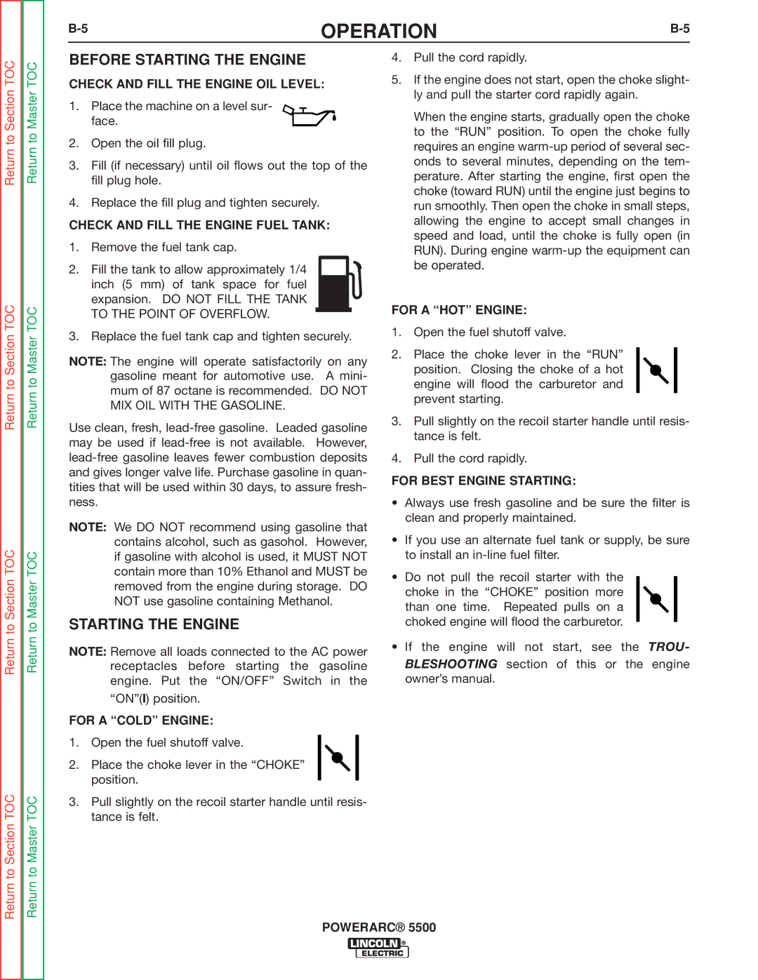 Lincoln Electric SVM197-A service manual Before Starting the Engine 