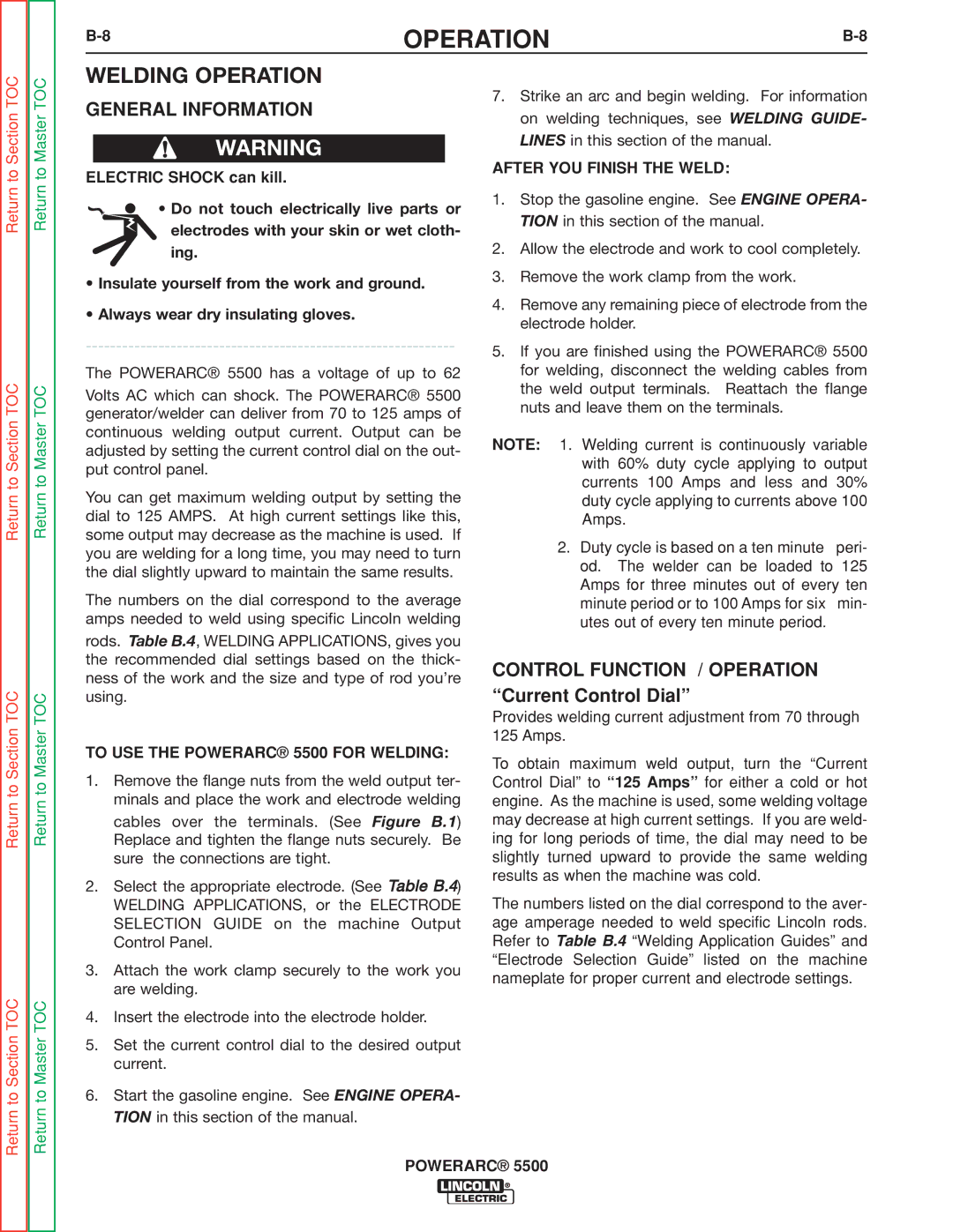 Lincoln Electric SVM197-A service manual Welding Operation, Control Function / Operation Current Control Dial 