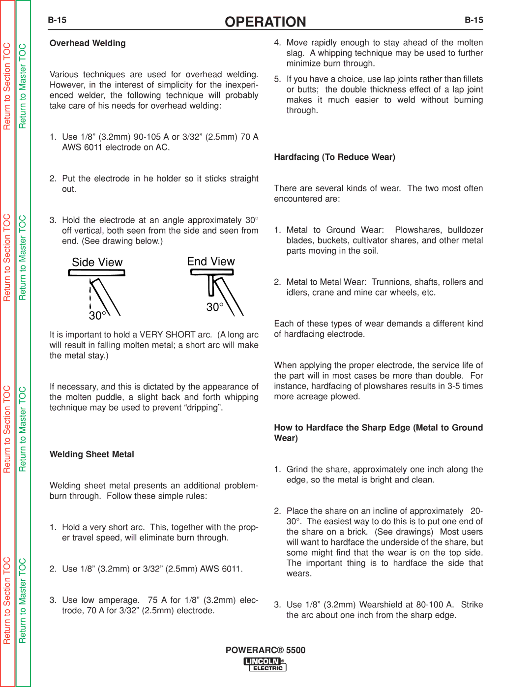 Lincoln Electric SVM197-A service manual Overhead Welding, Hardfacing To Reduce Wear, Welding Sheet Metal 