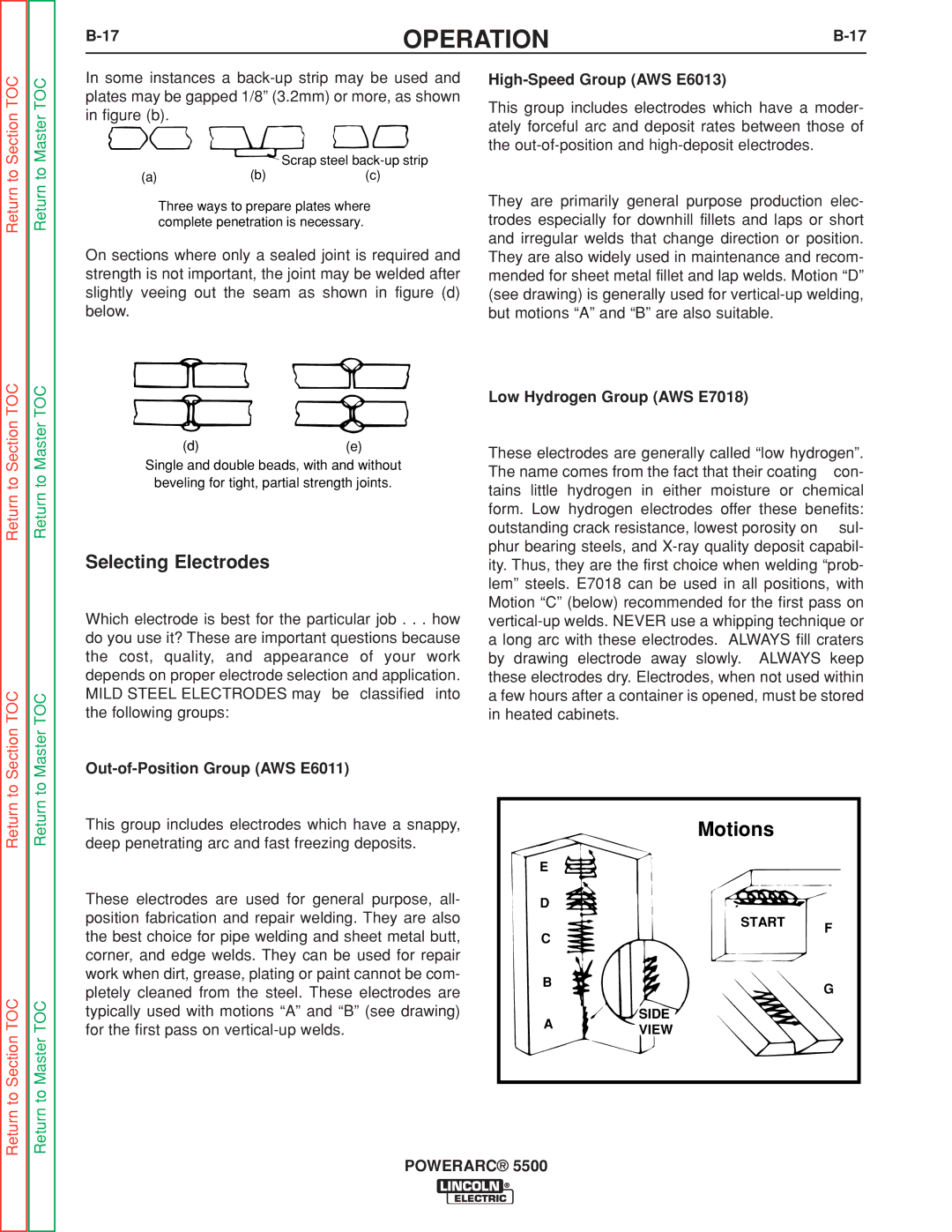 Lincoln Electric SVM197-A service manual Selecting Electrodes, High-Speed Group AWS E6013, Low Hydrogen Group AWS E7018 