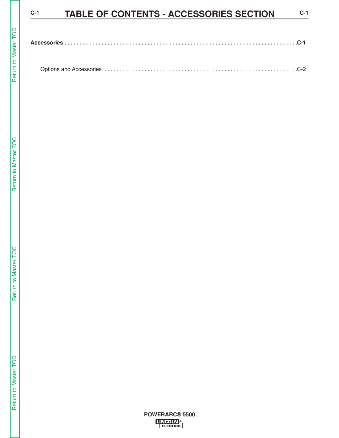 Lincoln Electric SVM197-A service manual Table of Contents Accessories Section 