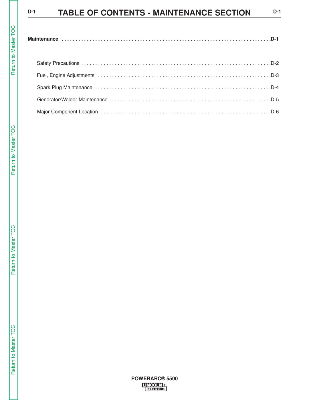 Lincoln Electric SVM197-A service manual Table of Contents Maintenance Section 