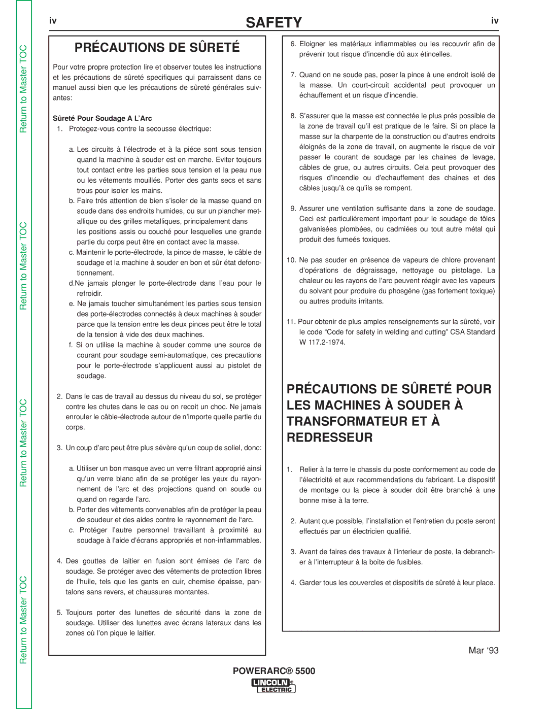 Lincoln Electric SVM197-A service manual Précautions DE Sûreté 