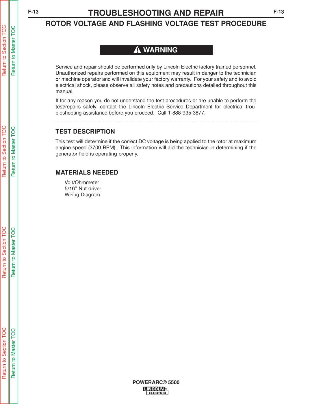 Lincoln Electric SVM197-A service manual Test Description, Materials Needed 