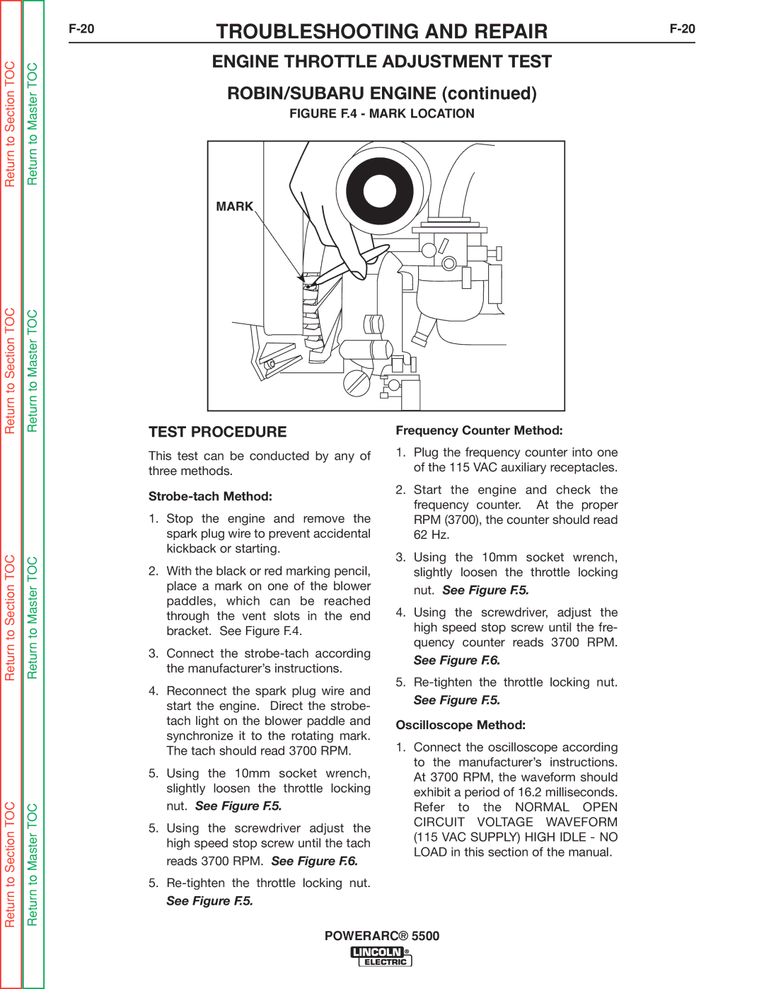 Lincoln Electric SVM197-A service manual Engine Throttle Adjustment Test, ROBIN/SUBARU Engine 