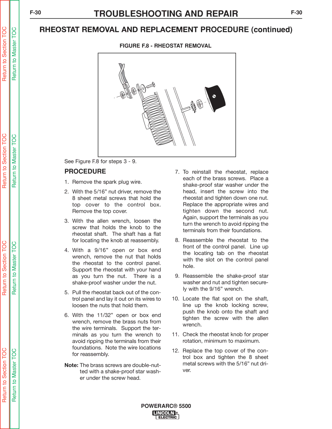 Lincoln Electric SVM197-A service manual Rheostat Removal and Replacement Procedure 