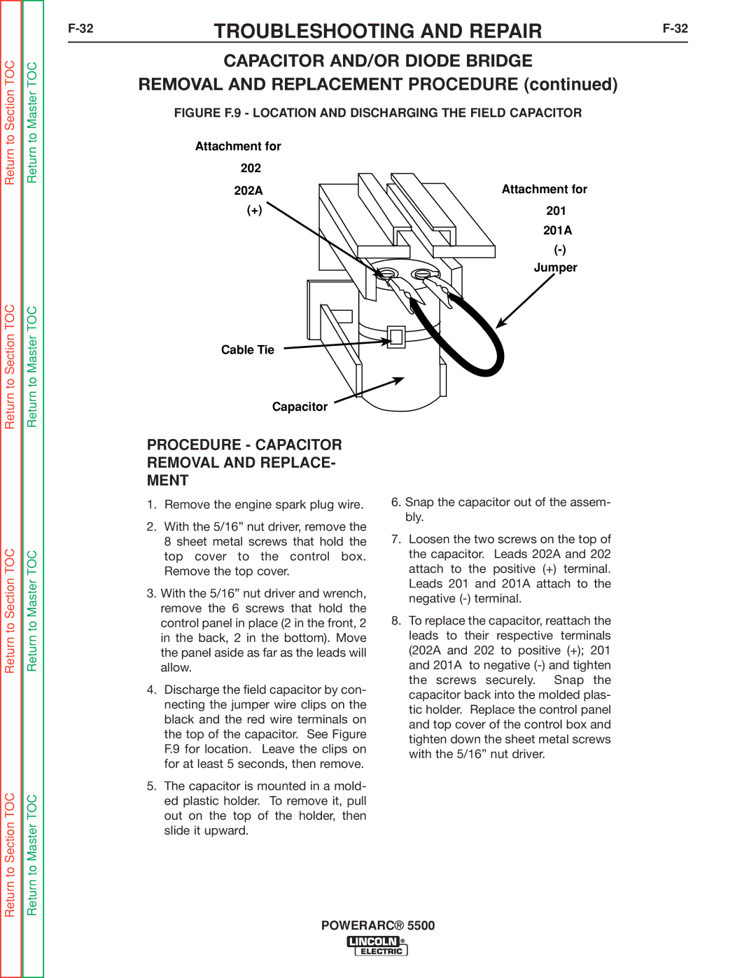 Lincoln Electric SVM197-A service manual Capacitor AND/OR Diode Bridge, Procedure Capacitor Removal and REPLACE- Ment 