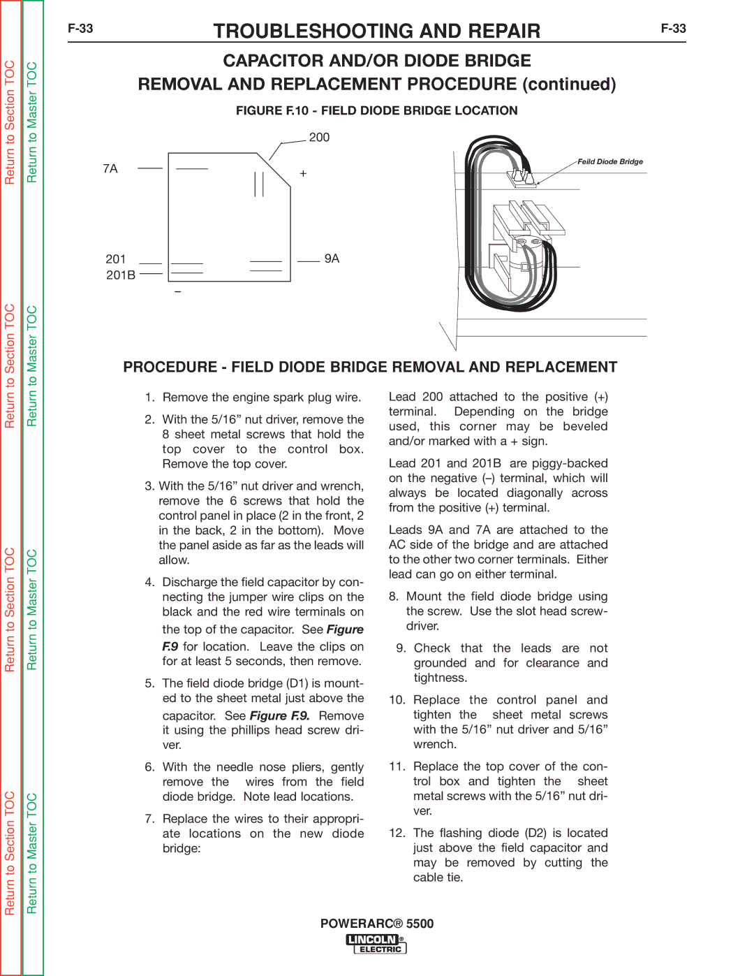 Lincoln Electric SVM197-A Procedure Field Diode Bridge Removal and Replacement, Figure F.10 Field Diode Bridge Location 