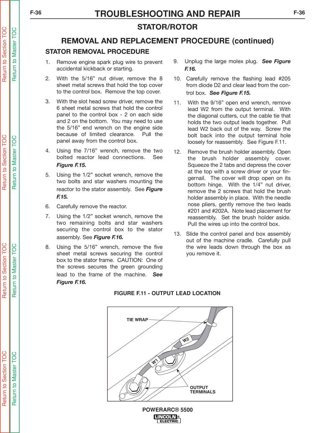 Lincoln Electric SVM197-A service manual Stator/Rotor, Stator Removal Procedure 