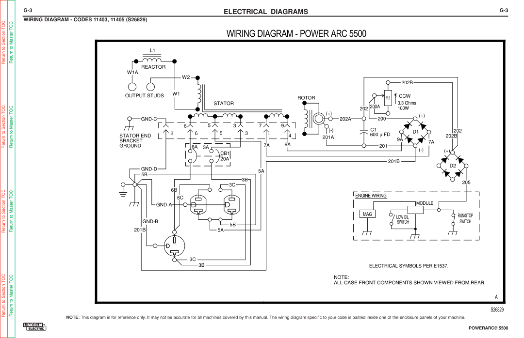 Lincoln Electric SVM197-A service manual Wiring Diagram Codes 11403, 11405 S26829, Switch 