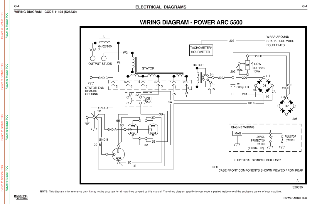 Lincoln Electric SVM197-A service manual Wiring Diagram Power ARC, Wiring Diagram Code 11404 S26830 