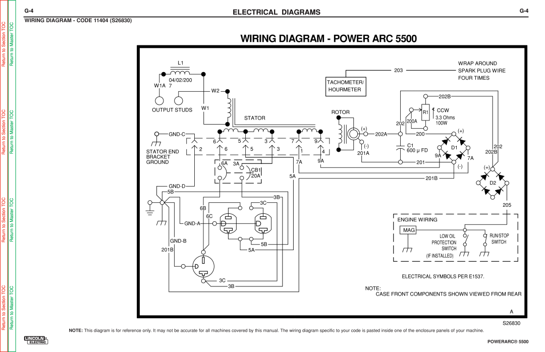 Lincoln Electric SVM197-A Wiring Diagram - Power Arc, WIRING DIAGRAM - CODE 11404 S26830, Electrical Diagrams 