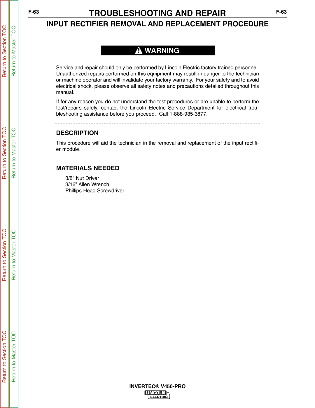 Lincoln Electric SVM199-A service manual Input Rectifier Removal and Replacement Procedure, Description 