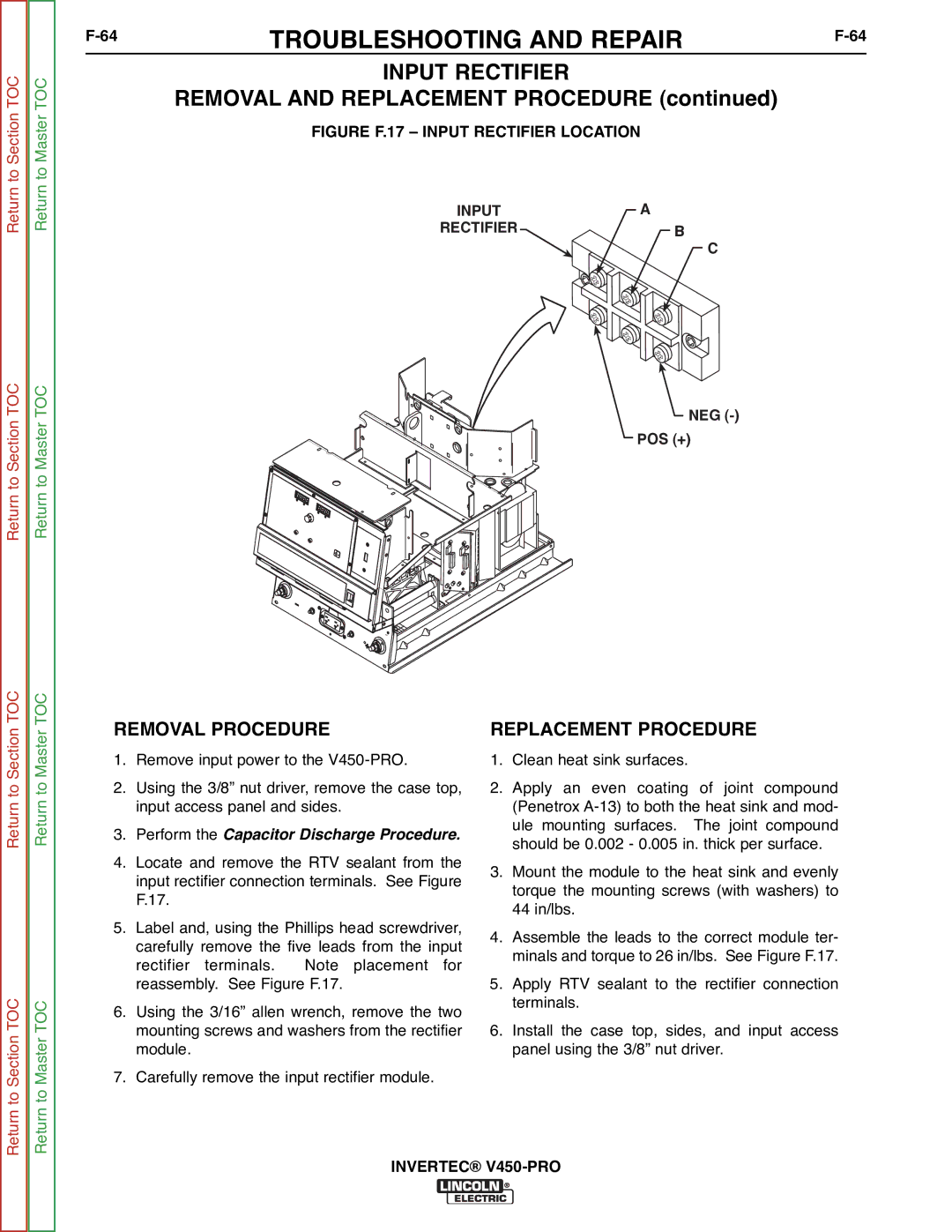 Lincoln Electric SVM199-A service manual Input Rectifier, Replacement Procedure 