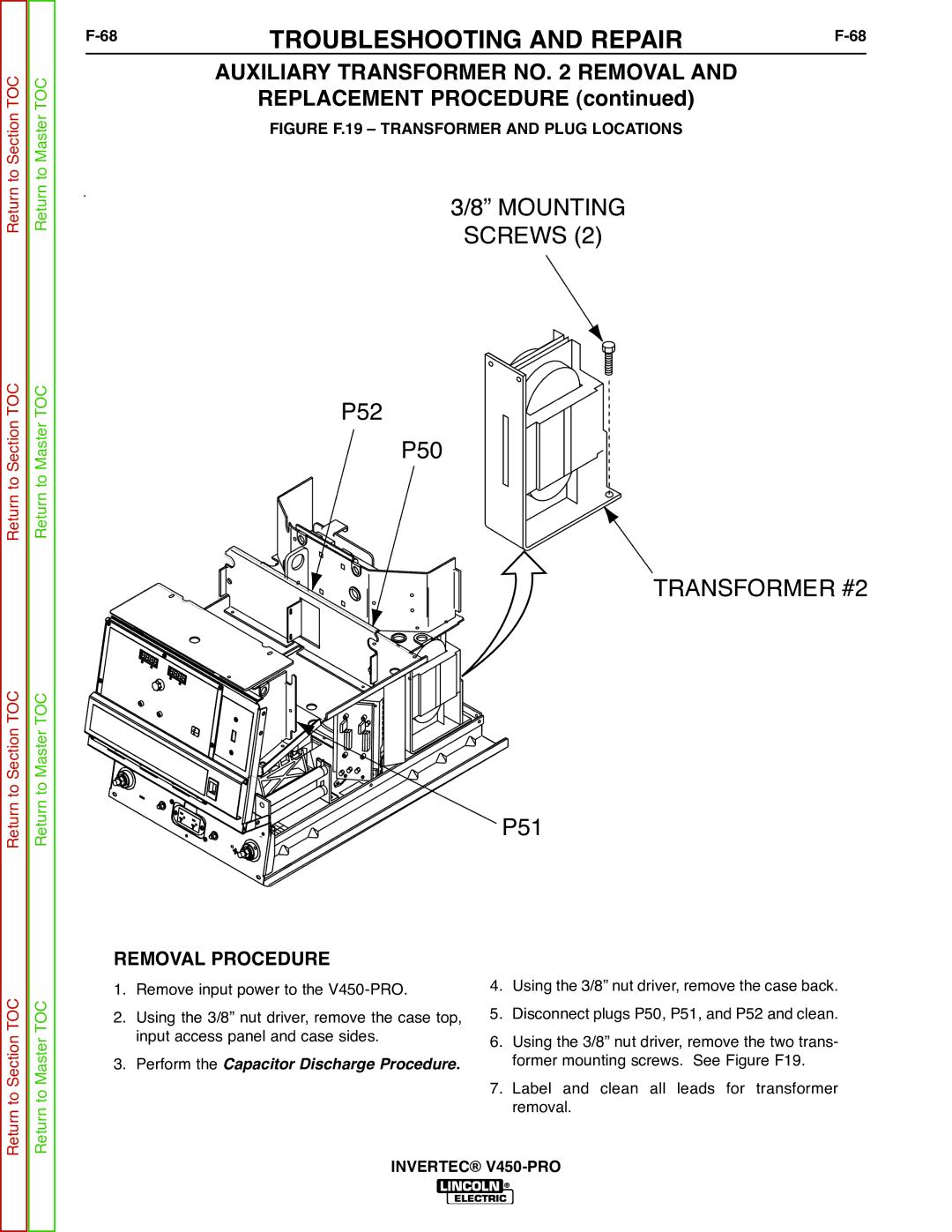 Lincoln Electric SVM199-A service manual Auxiliary Transformer no Removal, Replacement Procedure 