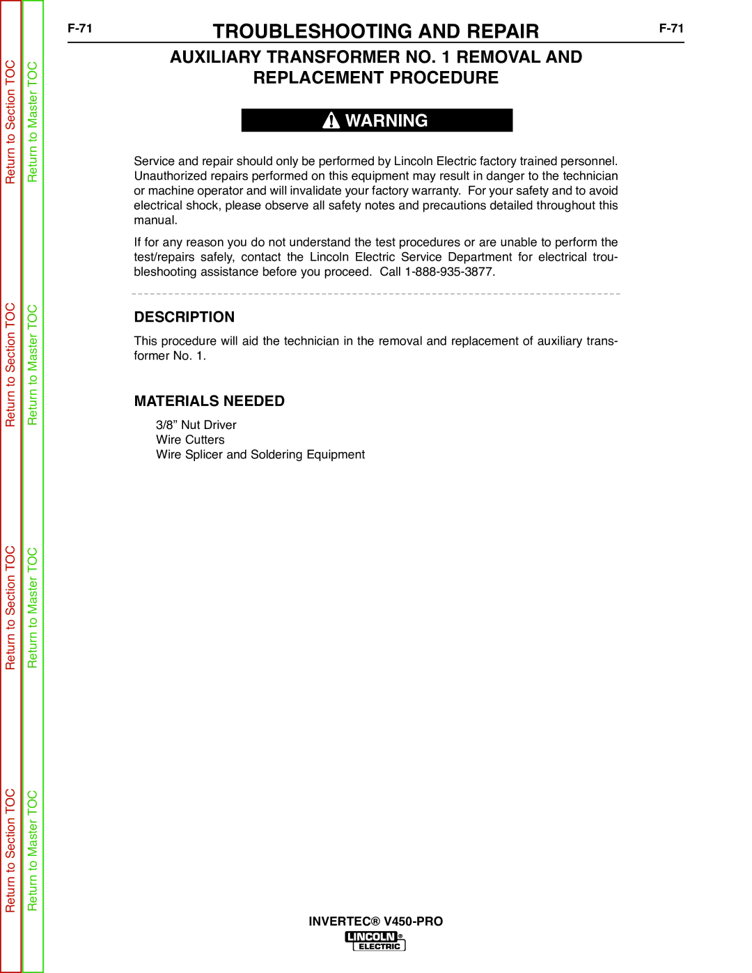 Lincoln Electric SVM199-A service manual Nut Driver Wire Cutters Wire Splicer and Soldering Equipment 