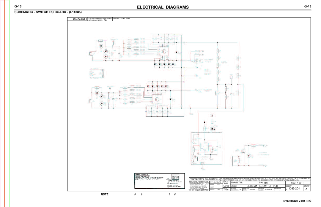 Lincoln Electric SVM199-A service manual Schematic Switch PC Board L11385, 2D1-L11385 