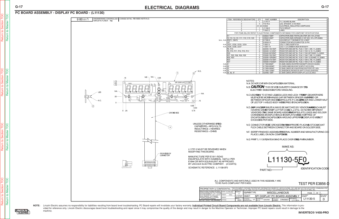 Lincoln Electric SVM199-A service manual PC Board Assembly Display PC Board L11130 