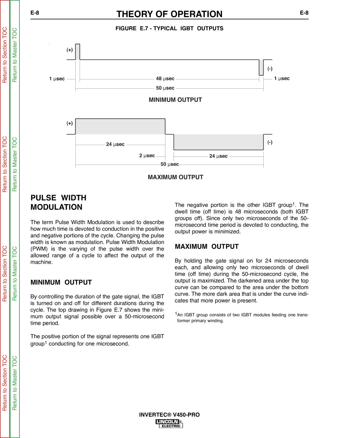 Lincoln Electric SVM199-A service manual Pulse Width Modulation, Minimum Output, Maximum Output 