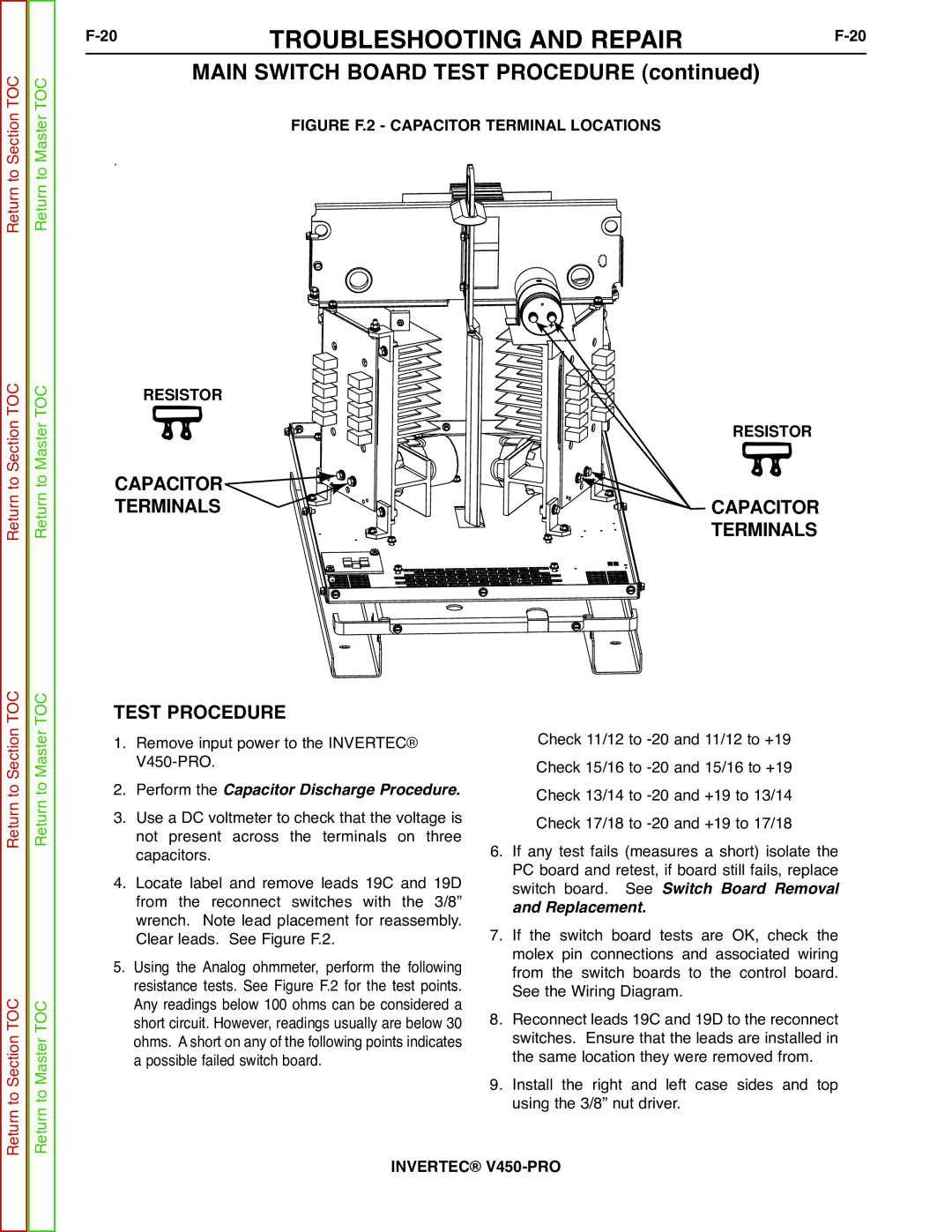 Lincoln Electric SVM199-A service manual Main Switch Board Test Procedure 