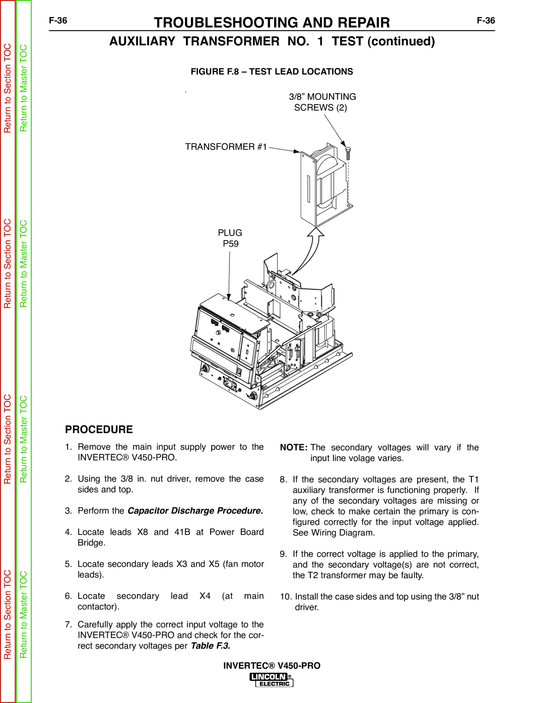 Lincoln Electric SVM199-A service manual Mounting Screws Transformer #1 Plug 