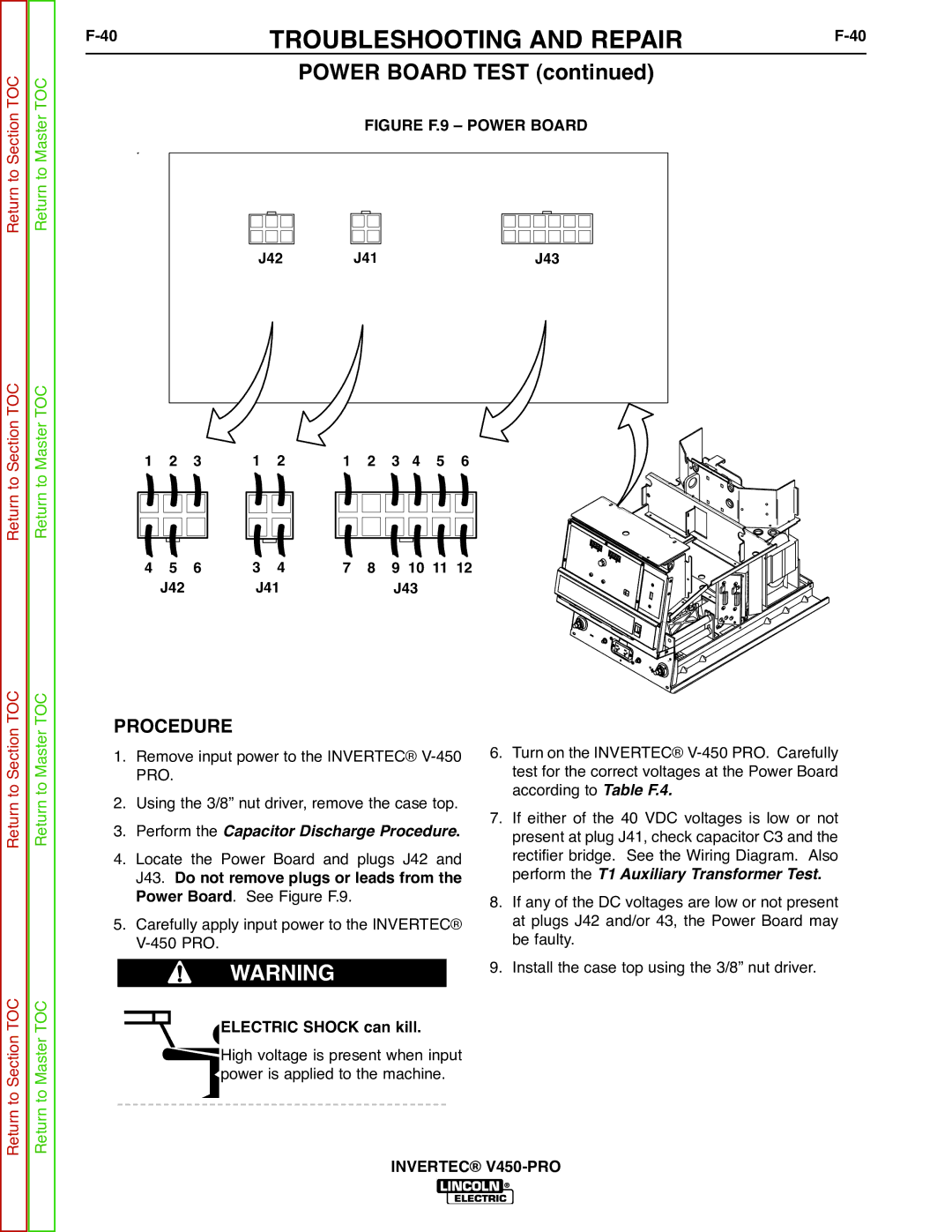 Lincoln Electric SVM199-A service manual Power Board Test, Figure F.9 Power Board 