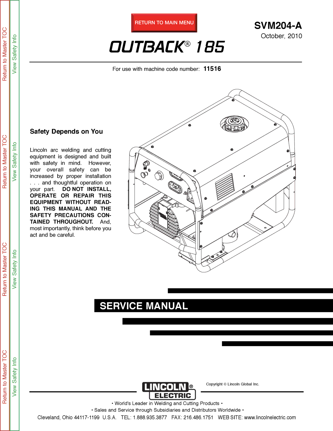 Lincoln Electric SVM204-A service manual Outback 