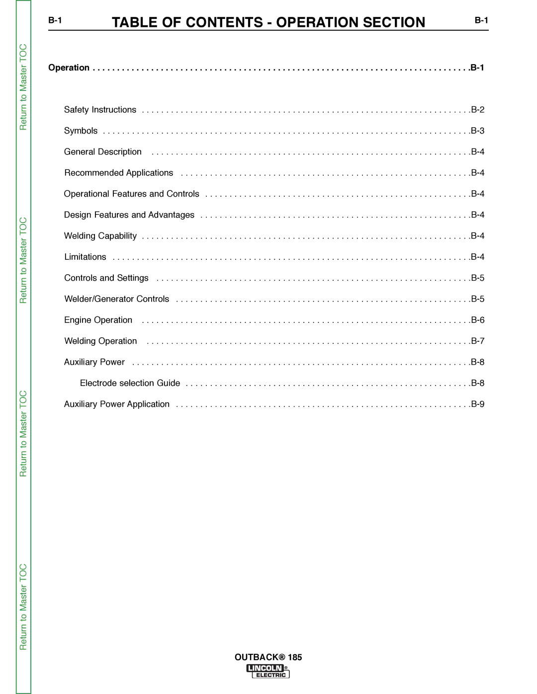 Lincoln Electric SVM204-A service manual Table of Contents Operation Section 